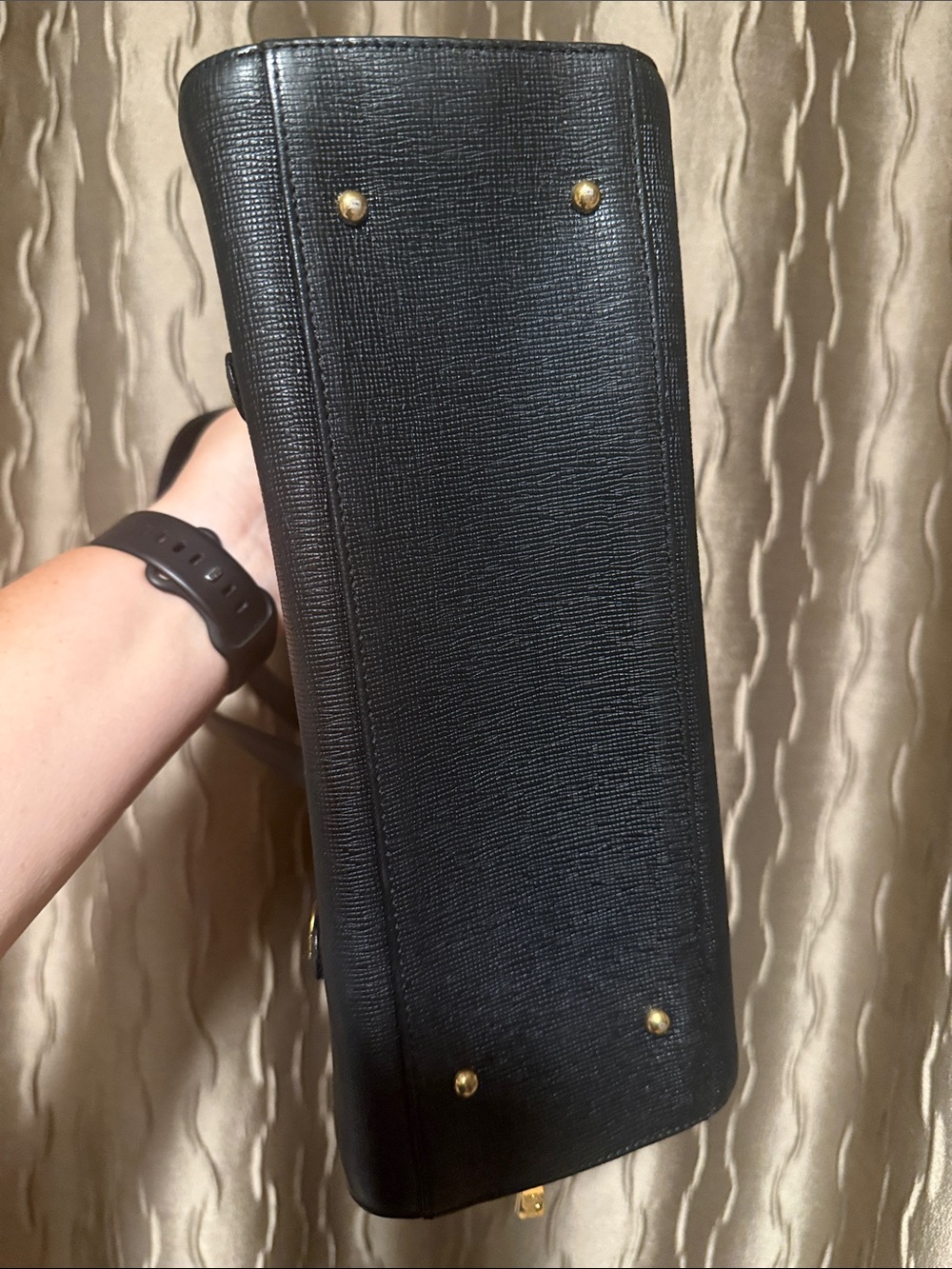 MCM Black Leather Satchel with Gold Logo Plate - Picture 8 of 13